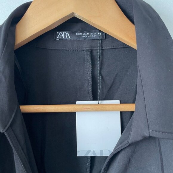 Zara Stretch Poplin Short Sleeve Pleated Tennis Mini Dress NWT Black Sz Medium - Picture 8 of 9